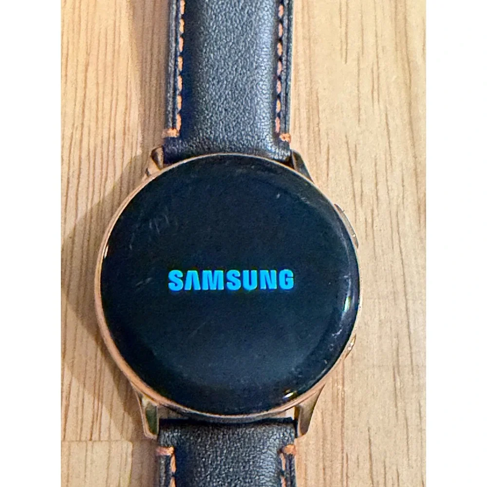 Samsung‎ Galaxy Watch Active2 Smartwatch Rose Gold Case Black Leather Band 8C6E